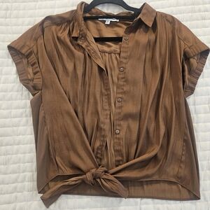 Rose & Olive Brown Tie-Front Blouse